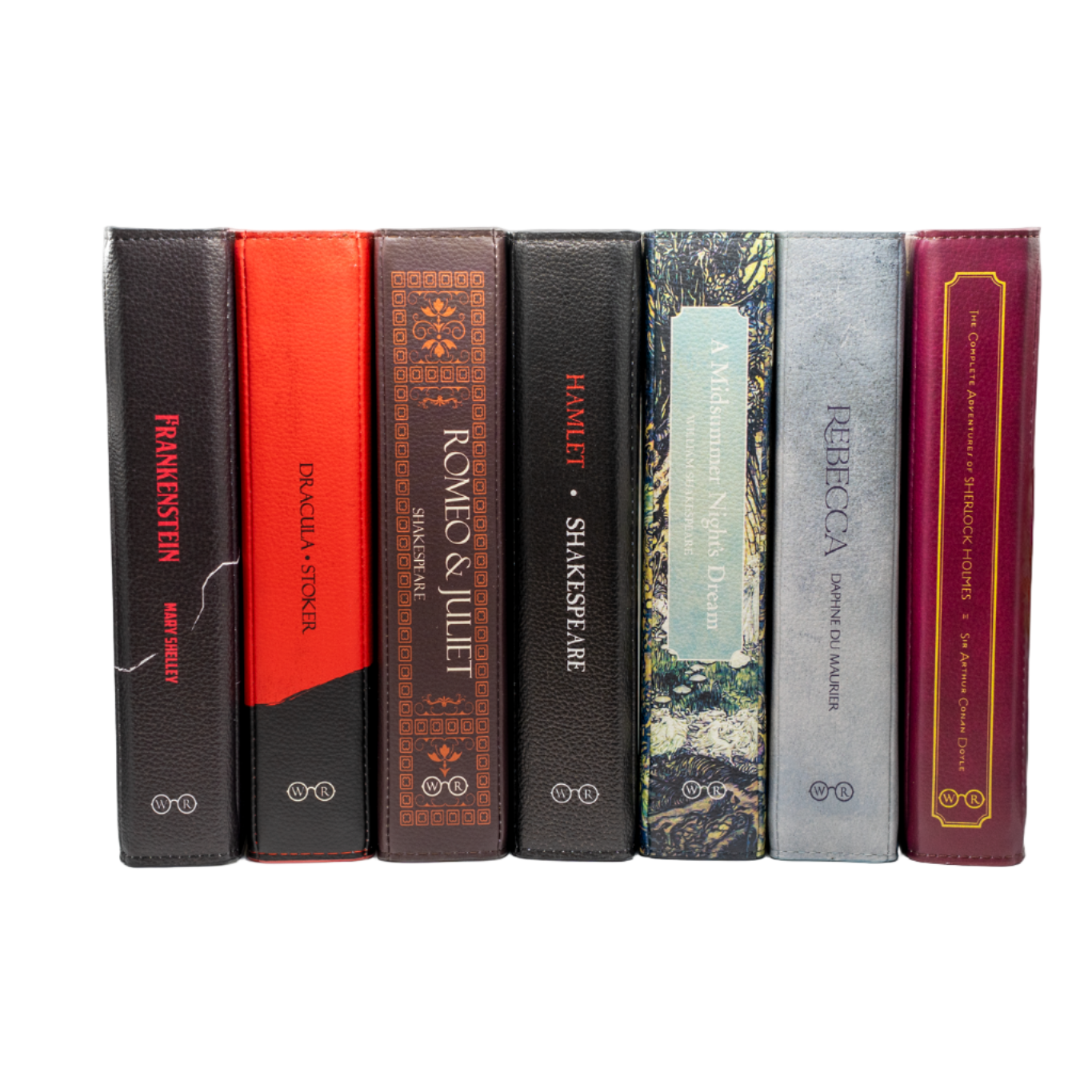 Row of CrossbodyClutchHandbags with visible titles on a white background