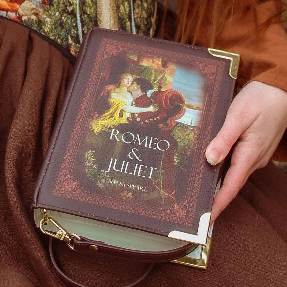 Romeo and Juliet Kiss Brown Book Crossbody Vegan Handbag