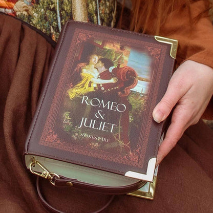 Romeo and Juliet Kiss Brown Book Crossbody Vegan Handbag