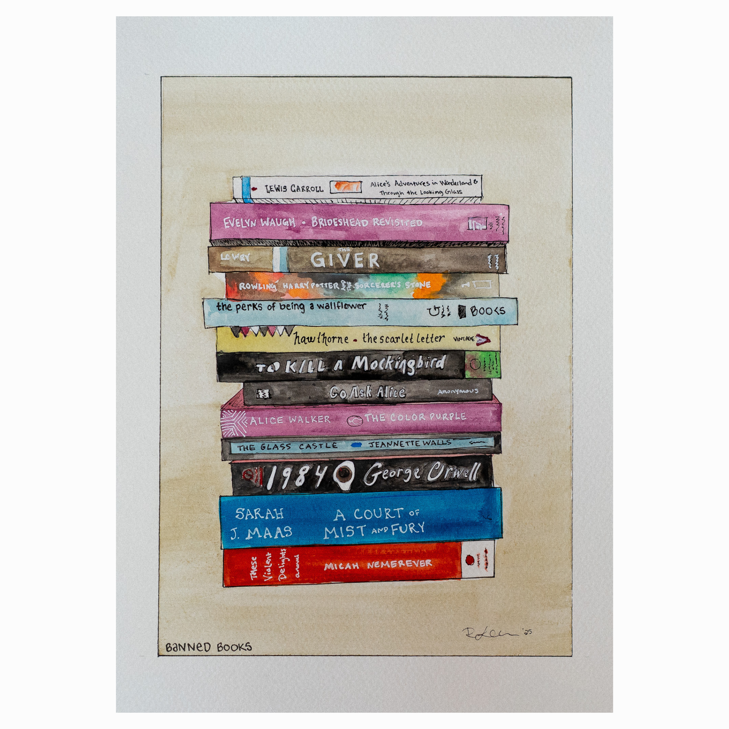 Banned Books – Watercolor & Ink Art Print