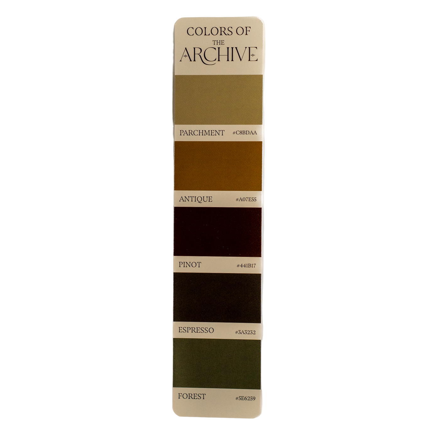 Color bookmark from 'Colors of Archive' with four color samples on a white background