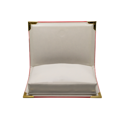 White box with gold trim on a white background