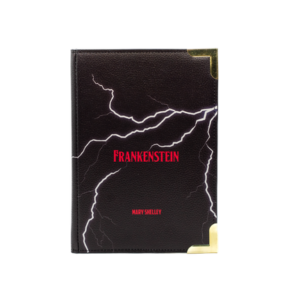 Book cover of 'Frankenstein' with lightning design on a white background