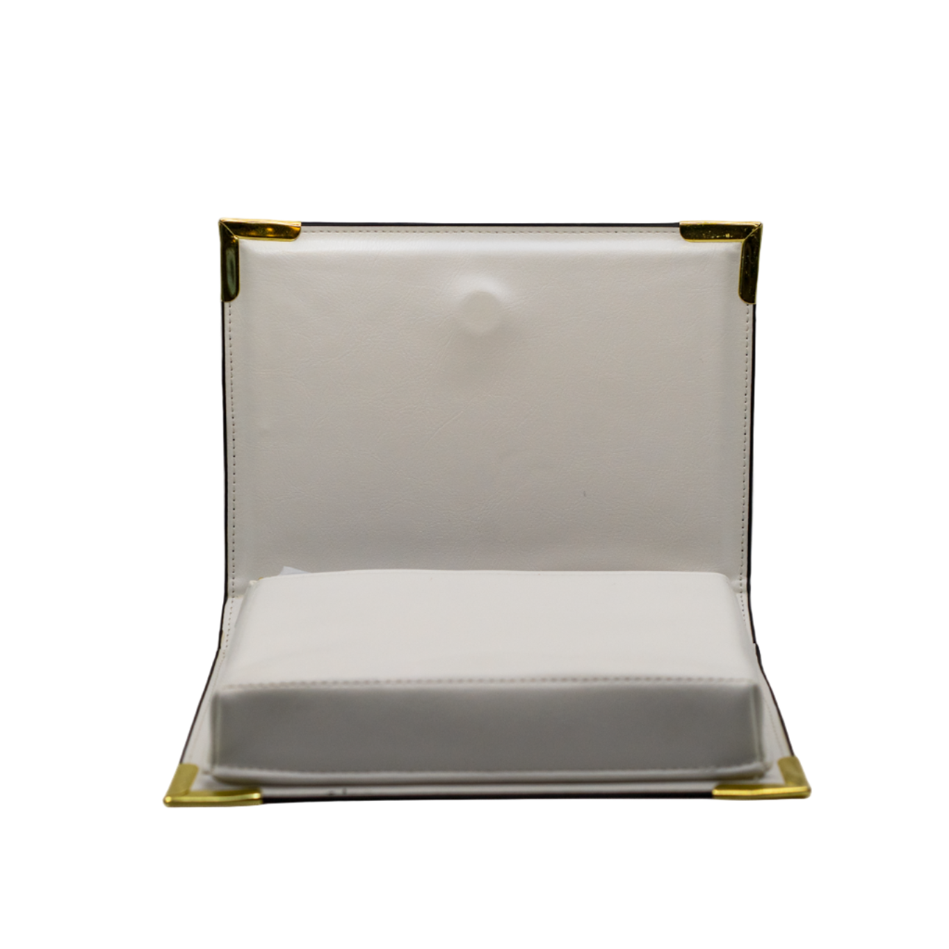 Clear plastic bag with gold trim on a white background