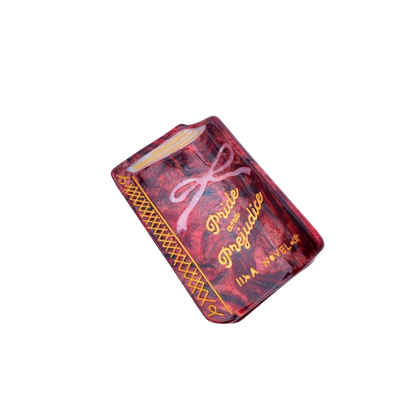 Red book-shaped container with 'Pride and Prejudice' text on a white background