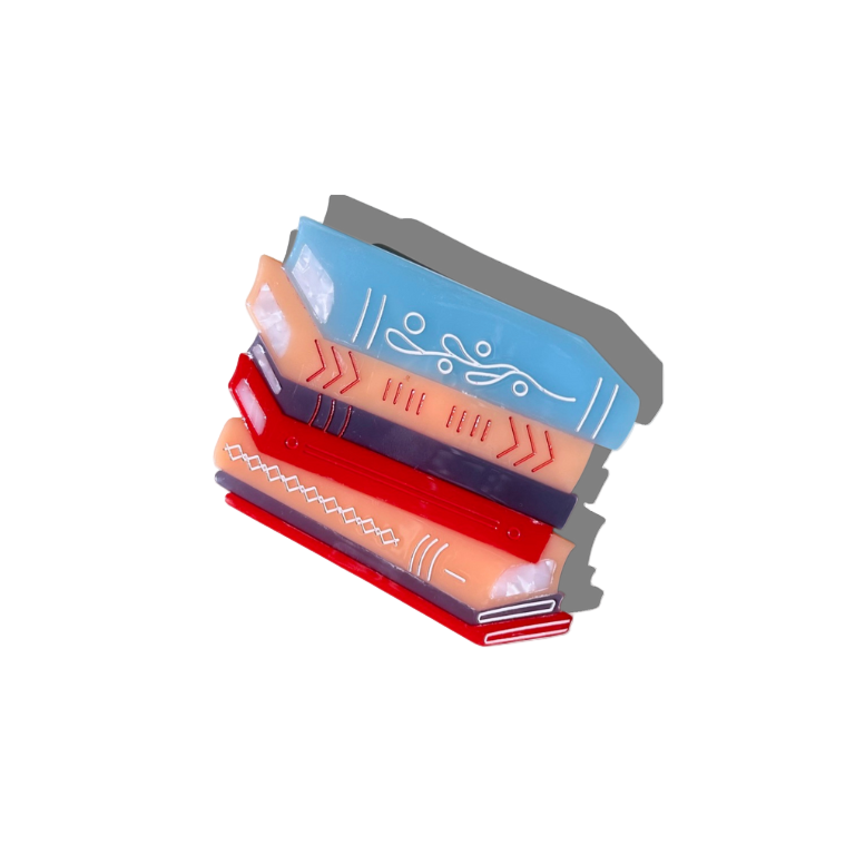 Stack of colorful books on a white background