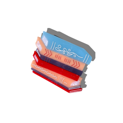 Stack of colorful books on a white background