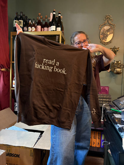 BROWN Read a F'ing Book Embroidered Crew neck Sweatshirt