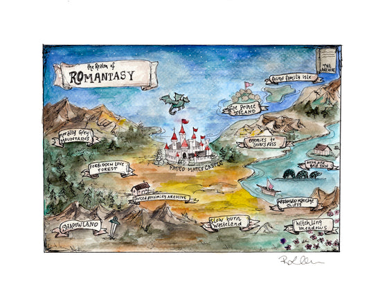 Romantasy Map – Watercolor & Ink Art Print