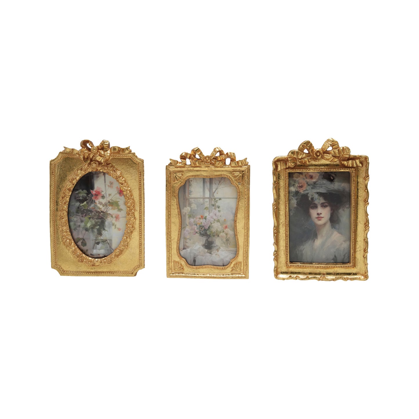 Resin Photo Frame with Bow, Gold Finish - Holds 4" x 6" Photo