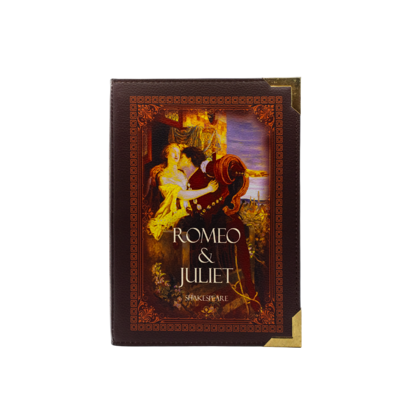 Book cover of 'Romeo & Juliet' with a romantic illustration on a white background