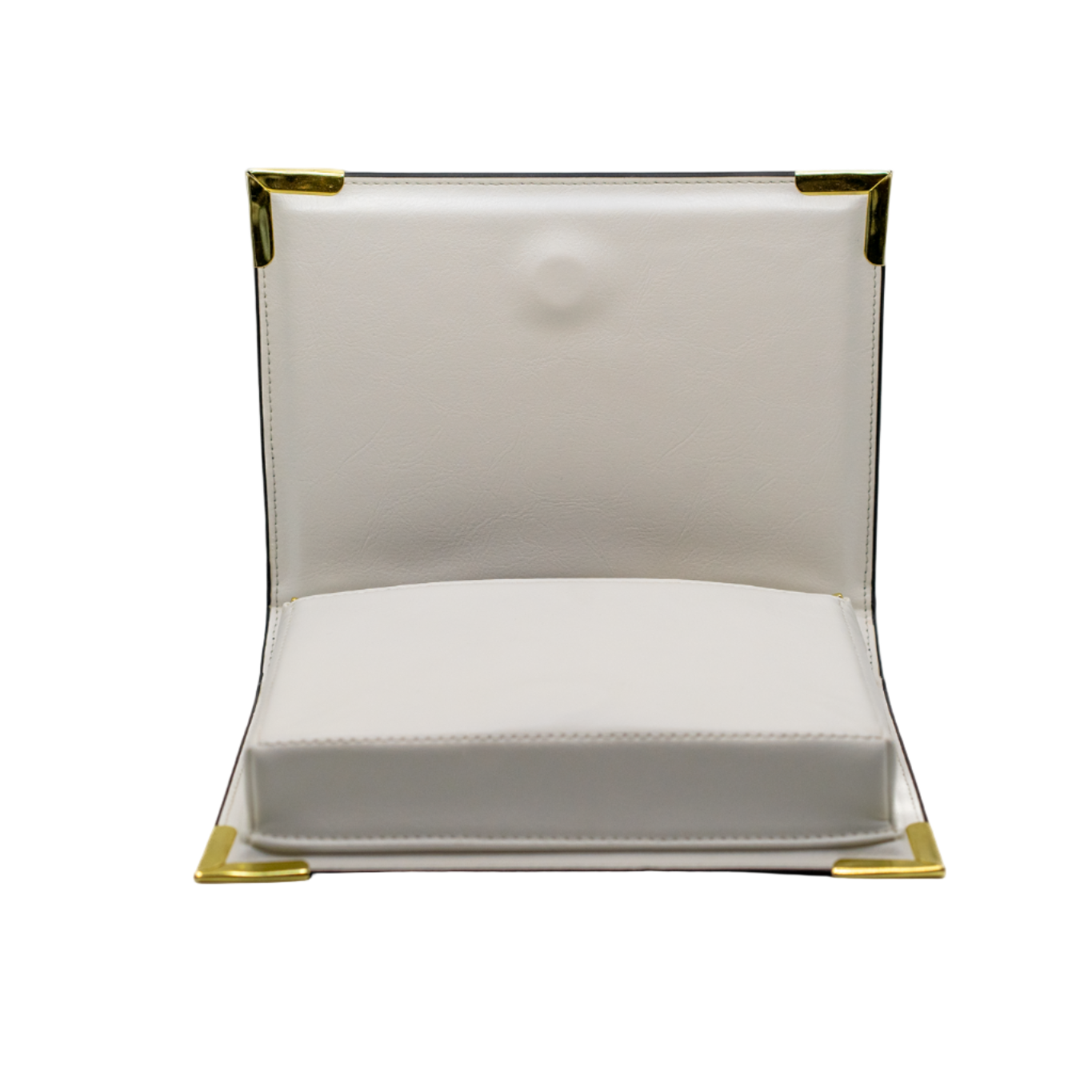 book handbag with gold accents on a white background