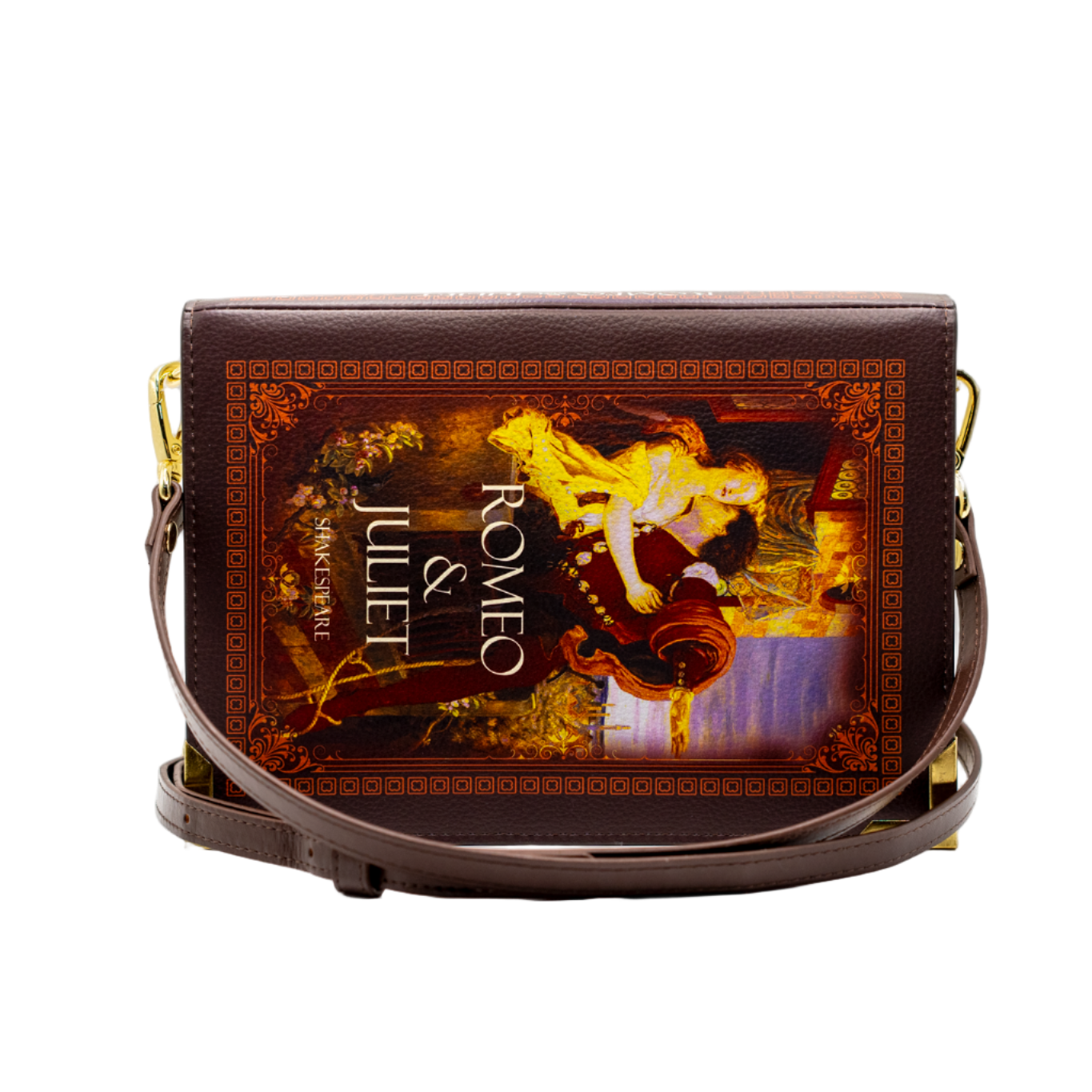 Handbag with 'Romeo and Juliet' design on a white background