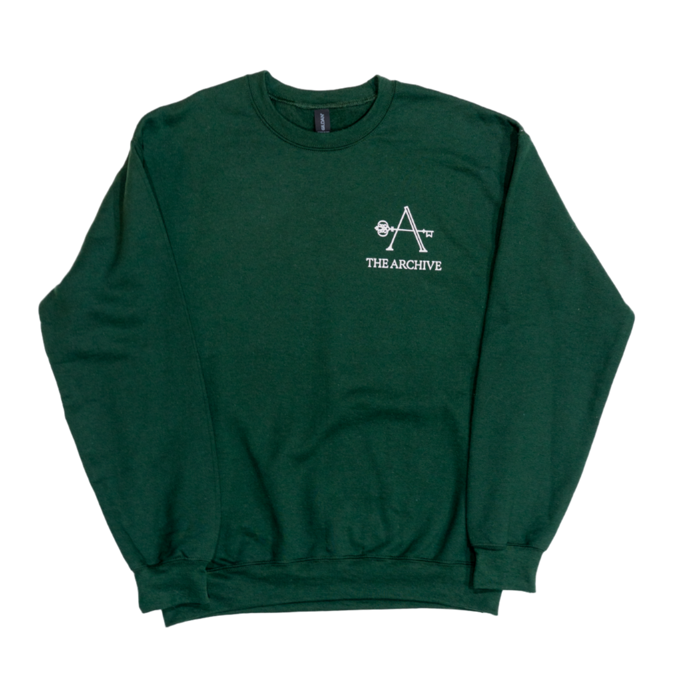 Green sweatshirt with a logo and text on a white background