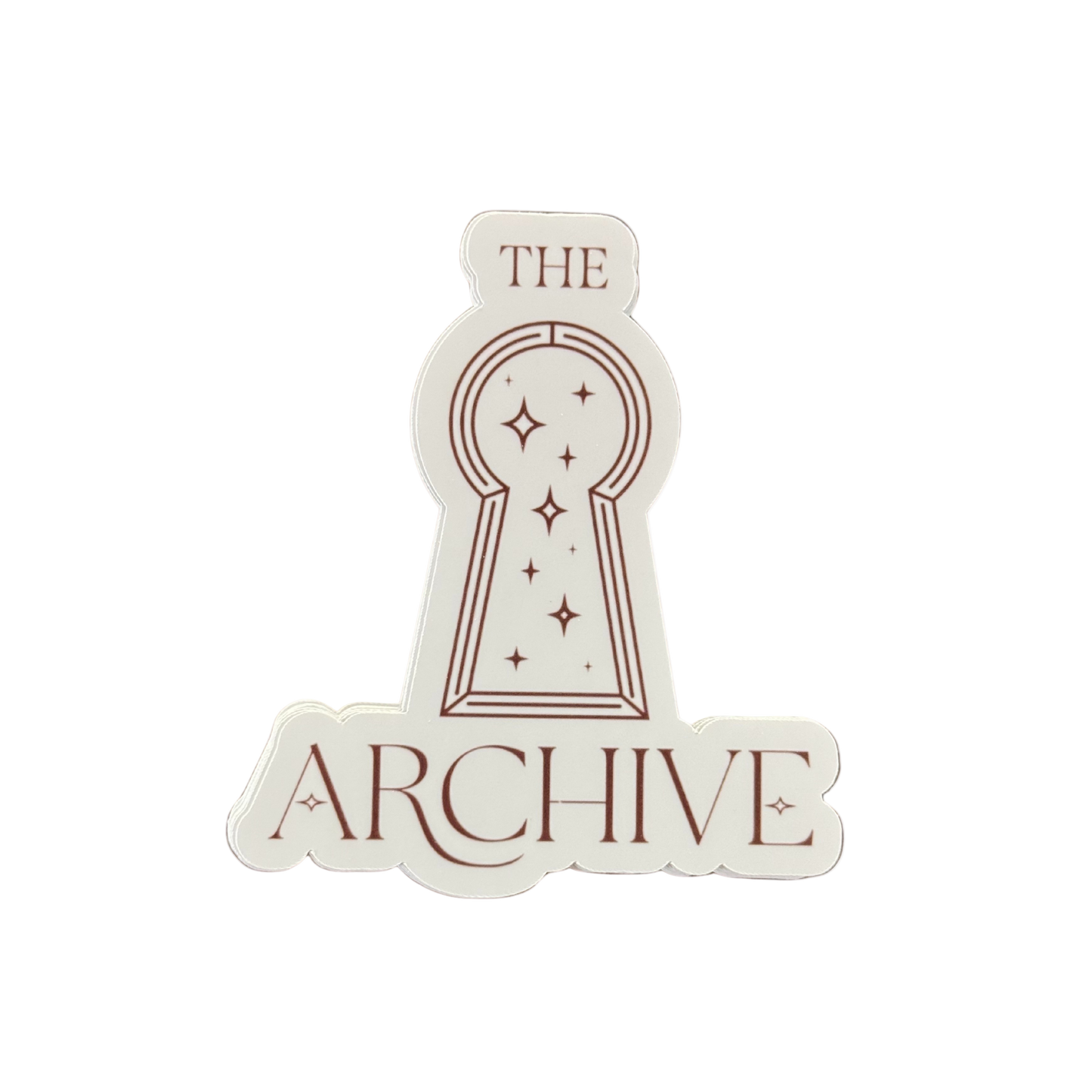 Sticker with 'The Archive' design featuring a keyhole symbol on a white background