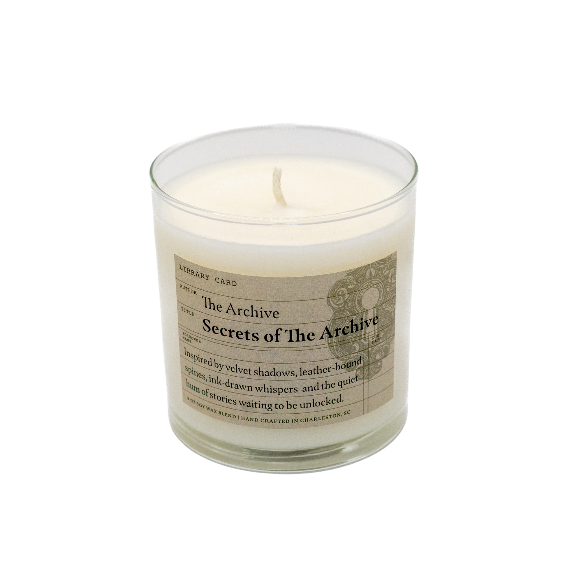 The Secret Society 9oz Candle with a label on a white background