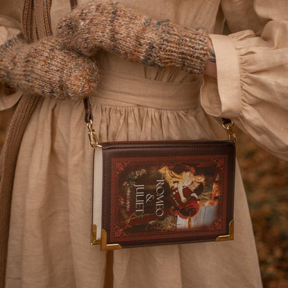 Romeo and Juliet Kiss Brown Book Crossbody Vegan Handbag